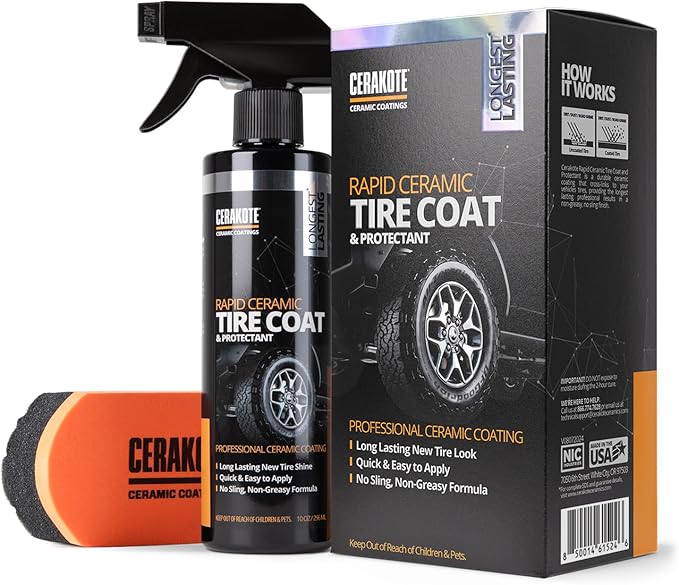 Best CERAKOTE Rapid Ceramic Tire Coat – Showroom New Tire Shine – Deep Tire Black Finish – Lasts Up to 10x Longer – No Sling, Non-Greasy Ceramic Tire Coating for Car, Truck & SUV – Easy Application (10oz)