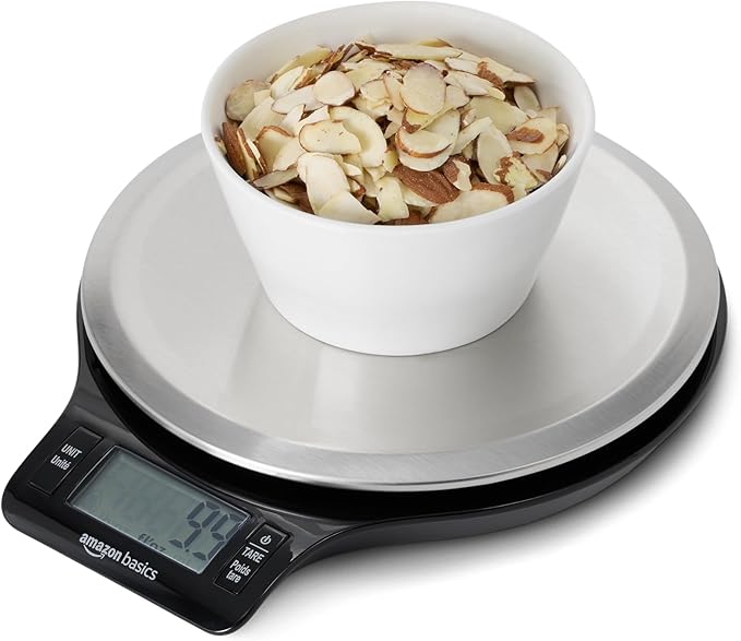 Best Amazon Basics Digital Kitchen Scale with LCD Display, Batteries Included, Weighs up to 11 pounds, Black and Stainless Steel